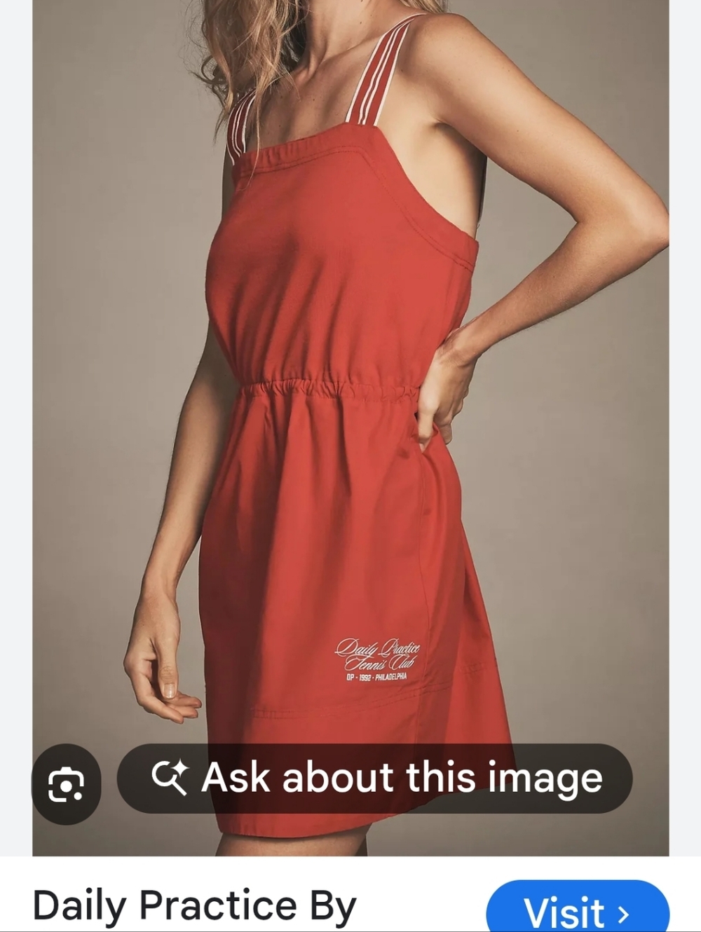 Red Mini Sundress with Striped Straps - Picture 8 of 8